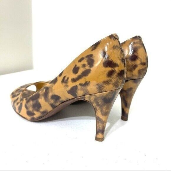 J. Crew peeptoe patent leopard print heels shoes euc 6.5 PINUP retro classic - Picture 4 of 12